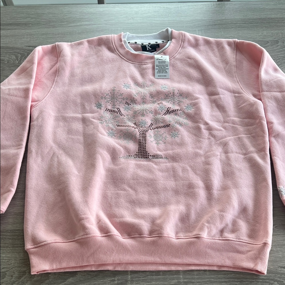 Elegant Pink Crew Neck Sweatshirt with Tree Motif